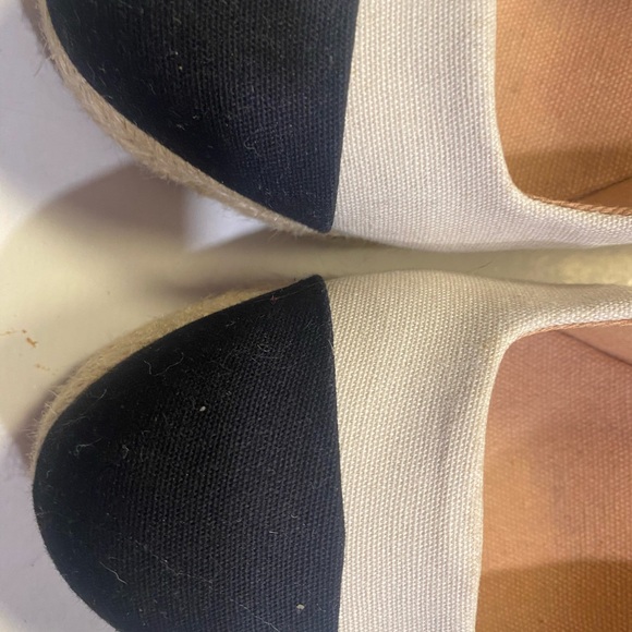 J. Crew Cream Canvas Espadrille Flats with Black Cap Toe - Picture 2 of 10